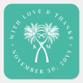 Sticker Carré Palmiers noués Destination Tropicale Mariage (Devant)