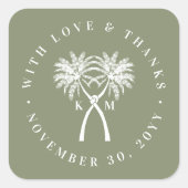 Sticker Carré Palmiers noués Destination Tropicale Mariage (Devant)