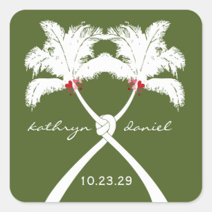 Sticker Carré Palmiers noués Red Love Plage tropicale Mariage