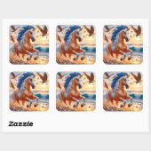 Sticker Carré Palomino Paint Horse Océan (Feuille)