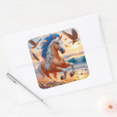 Sticker Carré Palomino Paint Horse Océan (Enveloppe)