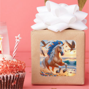 Sticker Carré Palomino Paint Horse Océan