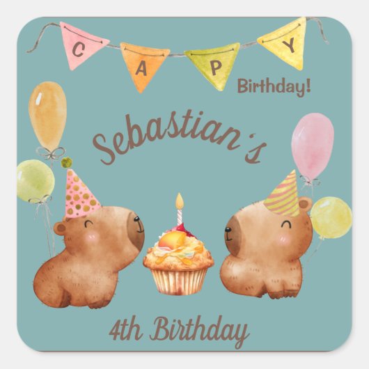 Sticker Carré Palooza de la fête de Cute Capy (Devant)