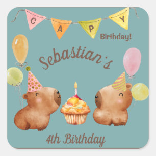 Sticker Carré Palooza de la fête de Cute Capy