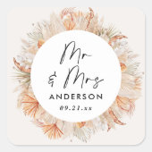 Sticker Carré Pampa botanique moderne et rustique herbe Mr & Mrs (Devant)