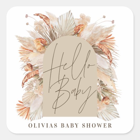 Sticker Carré Pampas botanique herbe rustique moderne terre cuit (Devant)