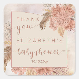 Sticker Carré Pampas Grass   Hydrangeas Baby shower Merci
