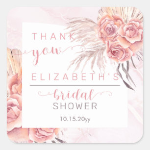 Sticker Carré Pampas Grass   Merci de Fête des mariées Roses ros