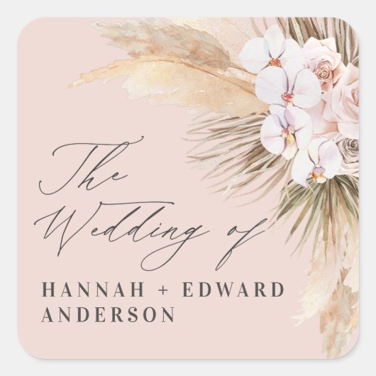 Sticker Carré Pampas herbe séché script botanique boho mariage s (Devant)