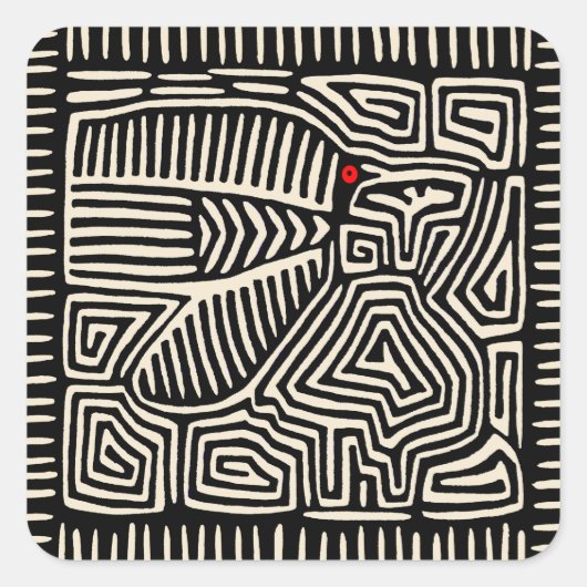 Sticker Carré Panama Kuna Indian Mola Pajaro - noir blanc (Devant)