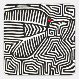 Sticker Carré Panama Kuna Indian Mola Pajaro - noir blanc