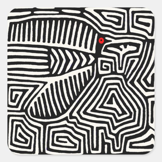 Sticker Carré Panama Kuna Indian Mola Pajaro - noir blanc (Devant)