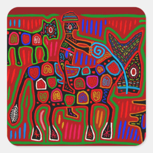Sticker Carré Panama Mola - Sauver un cheval monter un cowboy