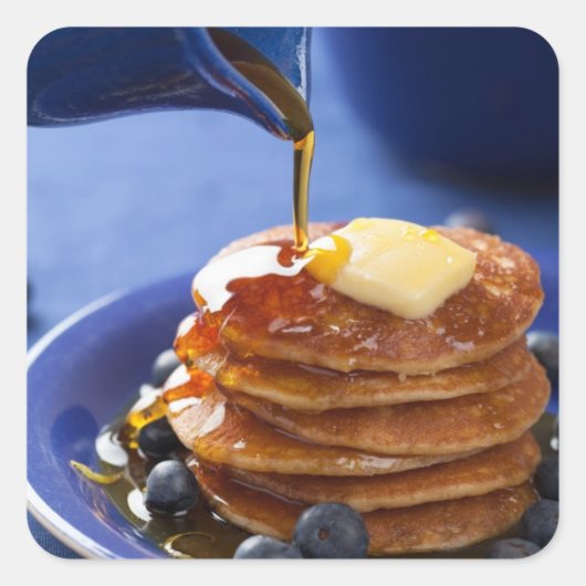 Sticker Carré Pancakes au sirop et aux bleuets (Devant)
