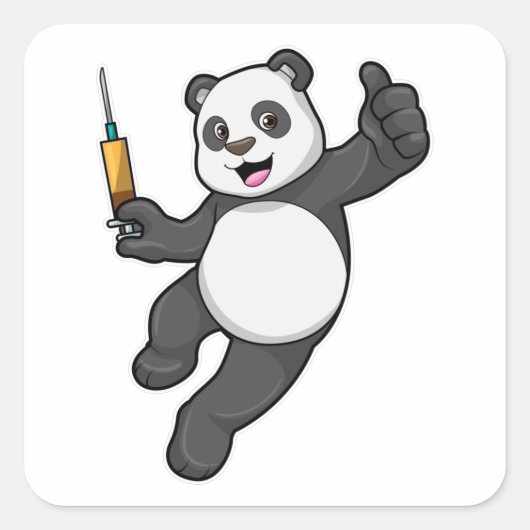 Sticker Carré Panda à la vaccination avec seringue (Devant)