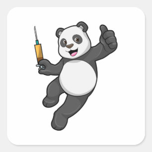 Sticker Carré Panda à la vaccination avec seringue
