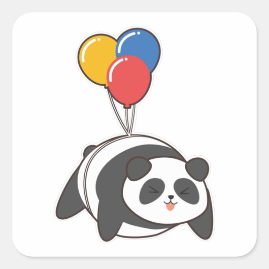 Sticker Carré Panda à l'anniversaire avec Ballon (Devant)
