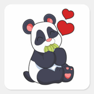 Sticker Carré Panda à manger des Feuilles