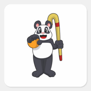 Sticker Carré Panda at hockey with hockey bat
