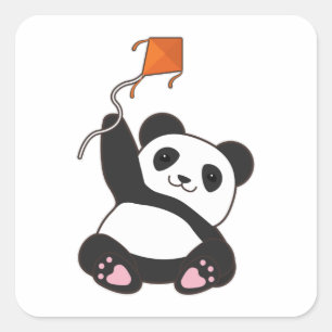 Sticker Carré Panda avec cerf-volant