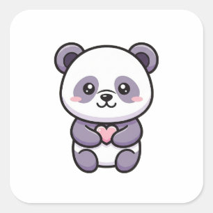 Sticker Carré Panda avec cœur – Illustration fantaisiste mignonn