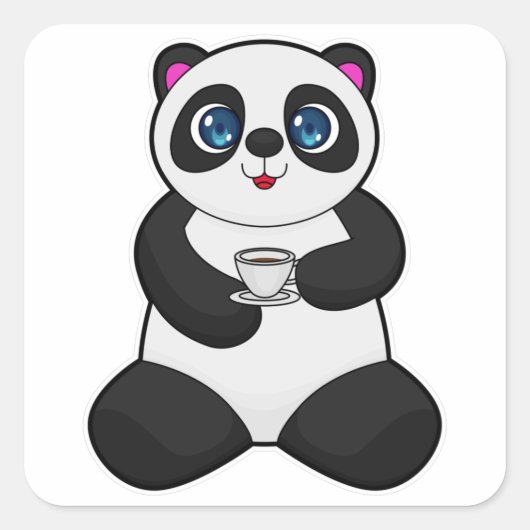 Sticker Carré Panda avec tasse de café (Devant)
