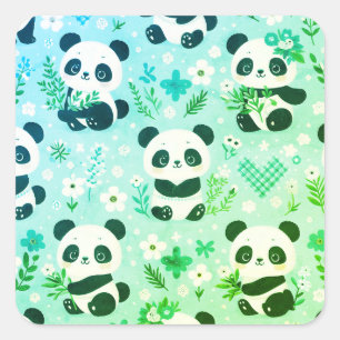 Sticker Carré Panda Bear Motif Vert Imprimer