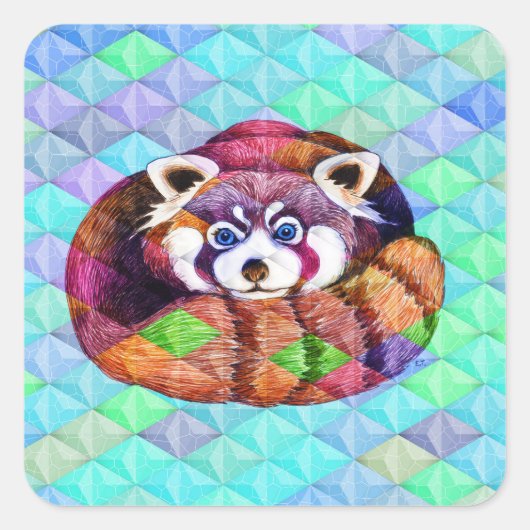 Sticker Carré Panda bear on turquoise cubism (Devant)