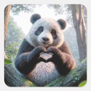 Sticker Carré Panda Bear Paws En Forme De Coeur