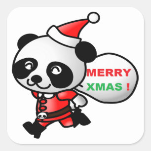 STICKER CARRÉ PANDA BEAR PÈRE NOËL