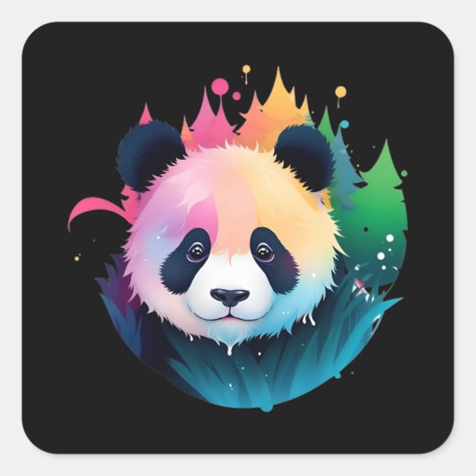 Sticker Carré Panda Bear Portrait Forêt Paint Splash Logo (Devant)
