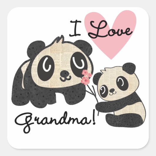 Sticker Carré Panda Bears I Love Grandma (Devant)