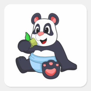 Sticker Carré Panda bébé avec bambou
