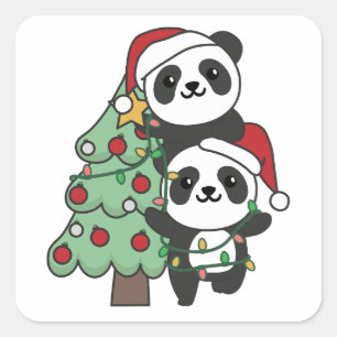 Sticker Carré Panda Christmas Tree Animaux de Noël Pandas