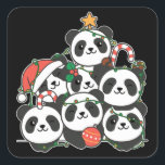 Sticker Carré Panda Christmas Tree Funny Animal Noël Carré<br><div class="desc">The pandas look like a Christmas tree. Veuh fairy lights and Santa's hats they are perfect pour Christmas. Every panda lover is happy about cute animals for the winter holidays.</div>
