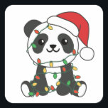 Sticker Carré Panda Christmas Winter Animaux Pandas Stick Carré<br><div class="desc">Les panda at christmas with fairy lights. Funny animals with toxits and snow for the holidays. A sweet Christmas greeting. Pandas are cute animals et perfect pour Christmas.</div>