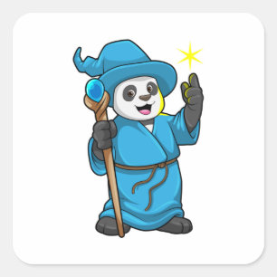 Sticker Carré Panda comme Assistant avec baguette magique