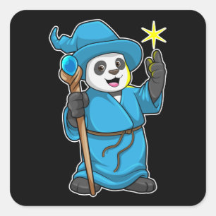 Sticker Carré Panda comme Assistant avec baguette magique