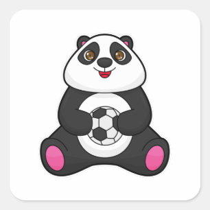 Sticker Carré Panda comme joueur de football avec balle de footb