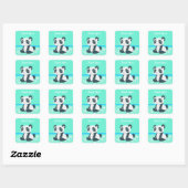 Sticker Carré Panda de dessin joyeux (Feuille)