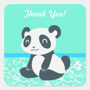 Sticker Carré Panda de dessin joyeux