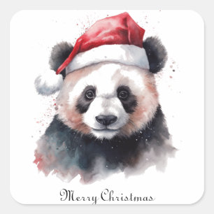Sticker Carré Panda de Noël, personnalisable