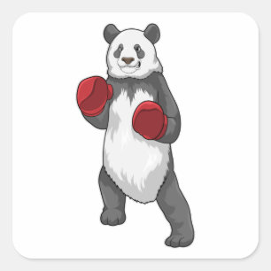 Sticker Carré Panda en boîte avec gants de boxe