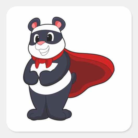 Sticker Carré Panda en héros avec Masque et Cap (Devant)