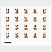 Sticker Carré Panda En Pandas Douces Citrouilles Bonne Halloween (Feuille)