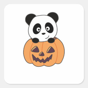 Sticker Carré Panda En Pandas Douces Citrouilles Bonne Halloween