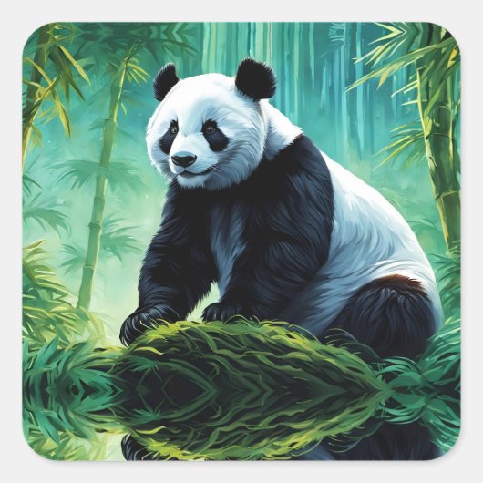 Sticker Carré Panda géant dans la forêt de Bamboo (Devant)