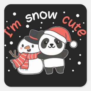 Sticker Carré Panda Je suis Snow mignon Snowman Snow Pun Carré S