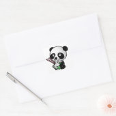 Sticker Carré Panda mignonne mangeant du riz du bol avec des bag (Enveloppe)