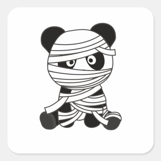 Sticker Carré Panda Mummy Citrouille Pandas Happy Halloween (Devant)